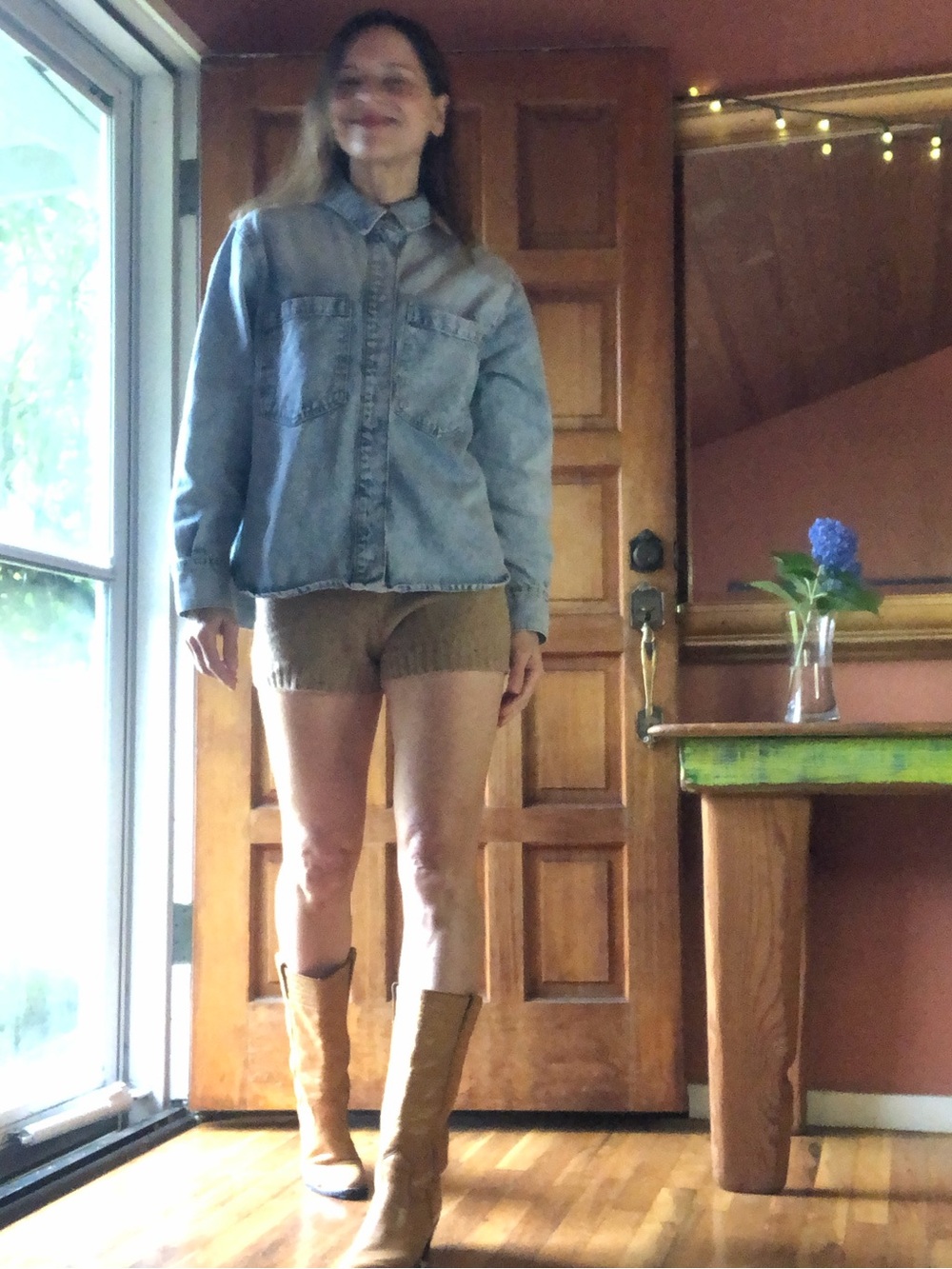 Zara Light Wash Denim Button-Down Shirt/ Shacket Sz Med